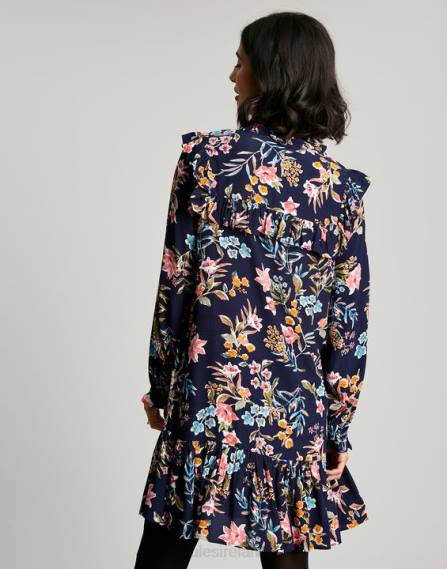 Apparel IE Joules Women Ruby Keyhole Frill Tiered Tunic NAVY PEAK FLORAL JVVL101