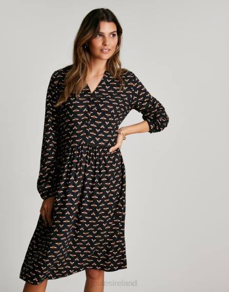 Apparel IE Joules Women Sophia Half Placket Shirt Dress BLACK BEE JVVL138