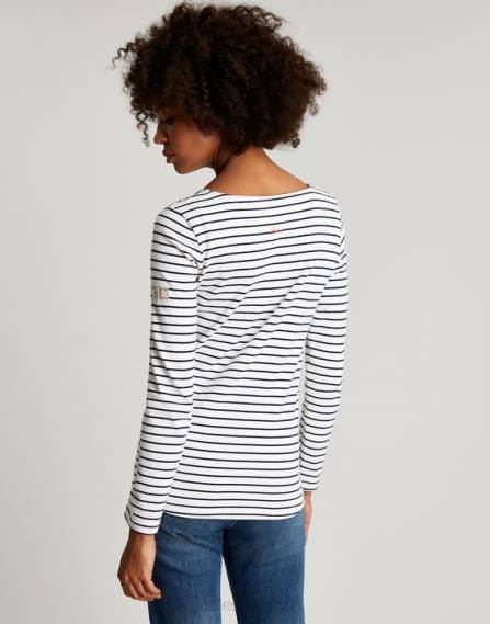 Apparel IE Joules Women Harbour Long Sleeve Jersey Top CREAM NAVY STRIPE JVVL53