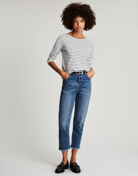 Apparel IE Joules Women Harbour Long Sleeve Jersey Top CREAM NAVY STRIPE JVVL53