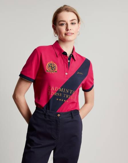 Apparel IE Joules Women Badminton Embellished Polo Shirt DEEP RASPBERRY JVVL107