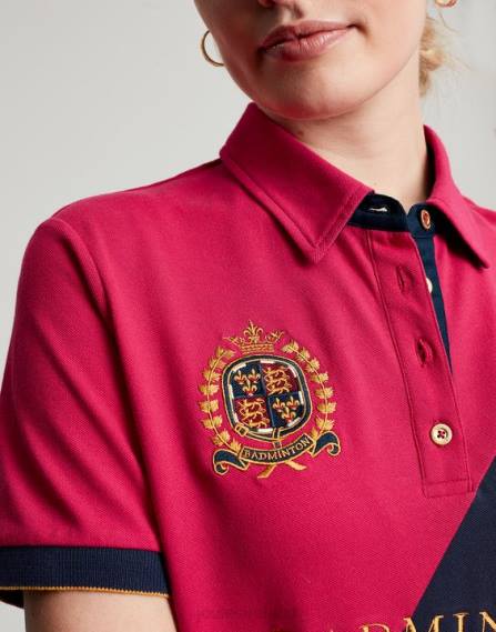 Apparel IE Joules Women Badminton Embellished Polo Shirt DEEP RASPBERRY JVVL107