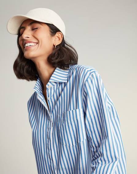 Apparel IE Joules Women Amilla Dropped Shoulder Shirt BLUE STRIPE JVVL3