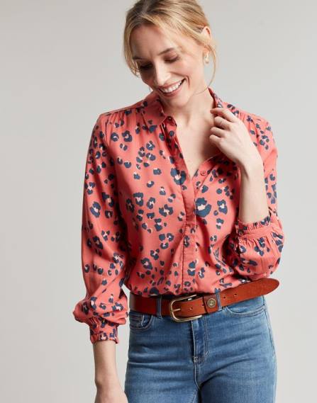Apparel IE Joules Women Kalina Concealed Placket Shirt RED LEOPARD JVVL59