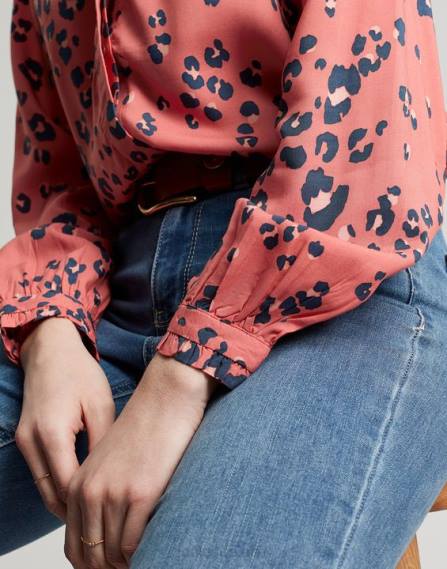 Apparel IE Joules Women Kalina Concealed Placket Shirt RED LEOPARD JVVL59