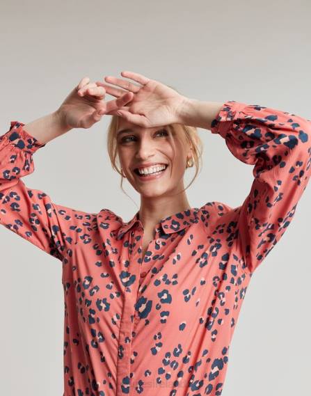 Apparel IE Joules Women Kalina Concealed Placket Shirt RED LEOPARD JVVL59