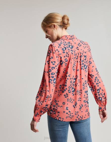 Apparel IE Joules Women Kalina Concealed Placket Shirt RED LEOPARD JVVL59