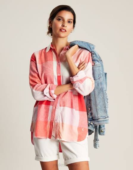 Apparel IE Joules Women Lorena Longline Woven Shirt PINK CHECK JVVL26