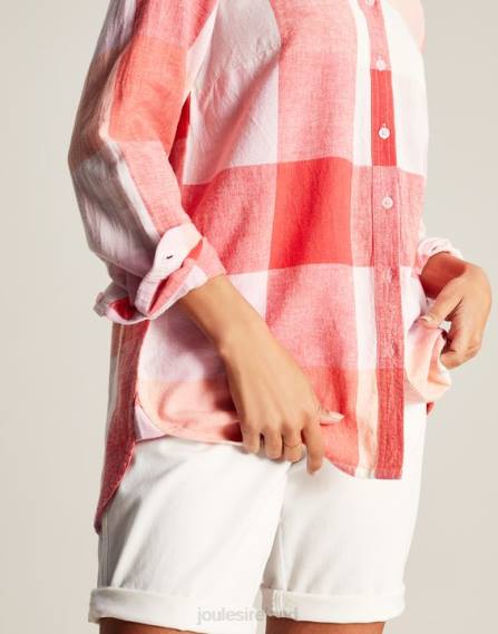 Apparel IE Joules Women Lorena Longline Woven Shirt PINK CHECK JVVL26