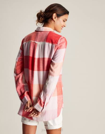 Apparel IE Joules Women Lorena Longline Woven Shirt PINK CHECK JVVL26