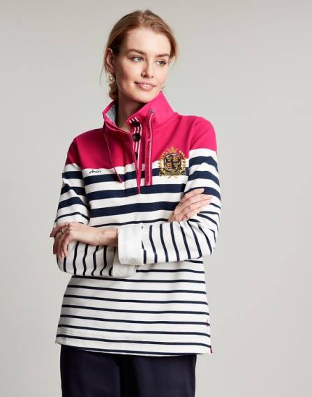 Apparel IE Joules Women Badminton Saunton Funnel Neck Sweatshirt PINK NAVY STRIPE JVVL28
