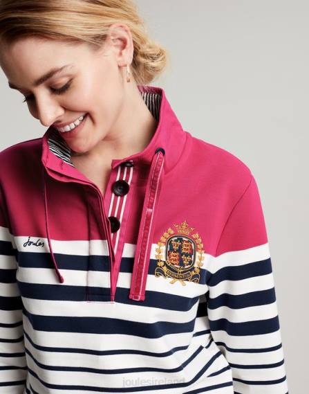 Apparel IE Joules Women Badminton Saunton Funnel Neck Sweatshirt PINK NAVY STRIPE JVVL28
