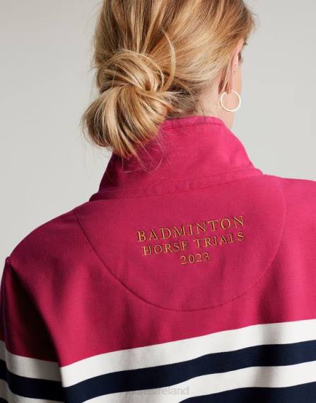 Apparel IE Joules Women Badminton Saunton Funnel Neck Sweatshirt PINK NAVY STRIPE JVVL28
