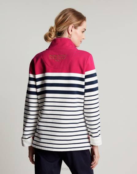 Apparel IE Joules Women Badminton Saunton Funnel Neck Sweatshirt PINK NAVY STRIPE JVVL28