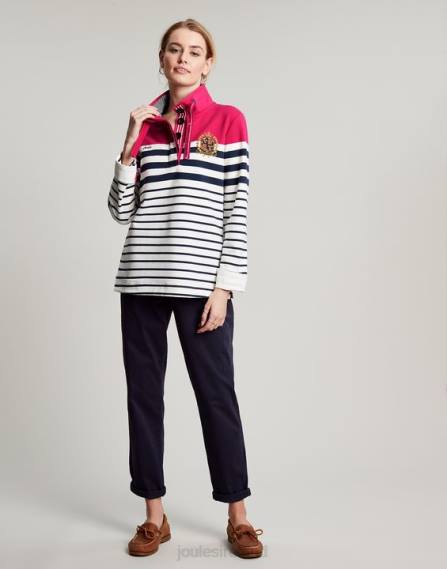 Apparel IE Joules Women Badminton Saunton Funnel Neck Sweatshirt PINK NAVY STRIPE JVVL28