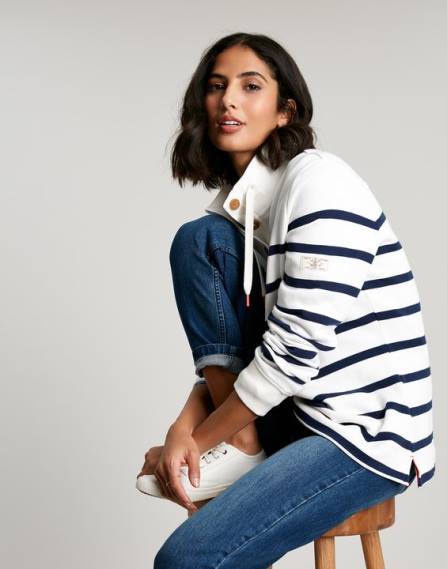 Apparel IE Joules Women Southwold Funnel Neck Sweatshirt NAVY CREME STRIPE JVVL22