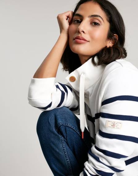 Apparel IE Joules Women Southwold Funnel Neck Sweatshirt NAVY CREME STRIPE JVVL22