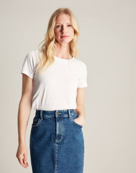 Apparel IE Joules Women Carley Solid Classic Crew T-Shirt BRIGHT WHITE JVVL103