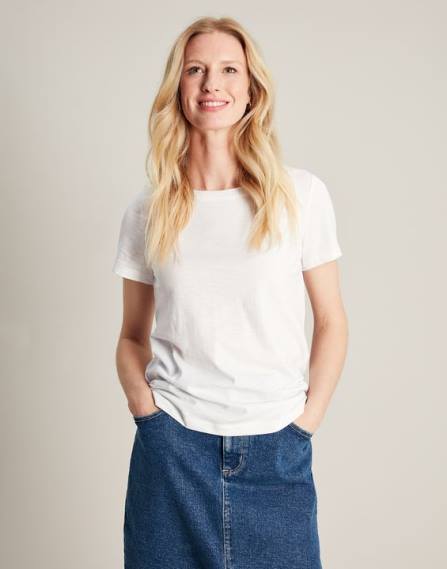 Apparel IE Joules Women Carley Solid Classic Crew T-Shirt BRIGHT WHITE JVVL103