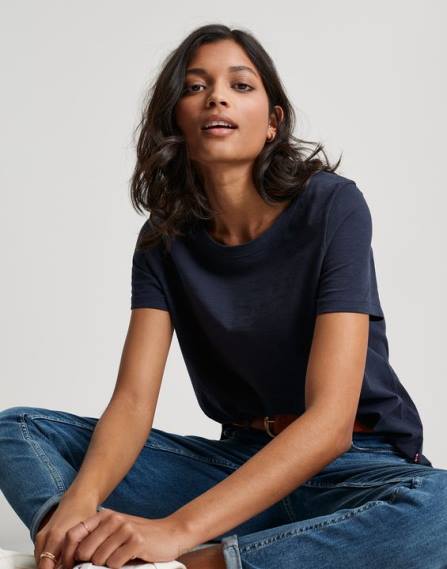 Apparel IE Joules Women Carley Solid Classic Crew T-Shirt FRENCH NAVY JVVL76