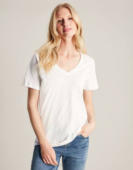 Apparel IE Joules Women Celina Solid V Neck T-Shirt BRIGHT WHITE JVVL60