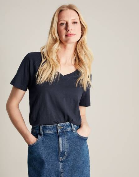 Apparel IE Joules Women Celina Solid V Neck T-Shirt FRENCH NAVY JVVL77