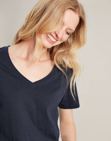 Apparel IE Joules Women Celina Solid V Neck T-Shirt FRENCH NAVY JVVL77