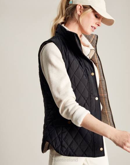 Apparel IE Joules Women Atwell Diamond Quilt Reversible Vest BLACK JVVL50