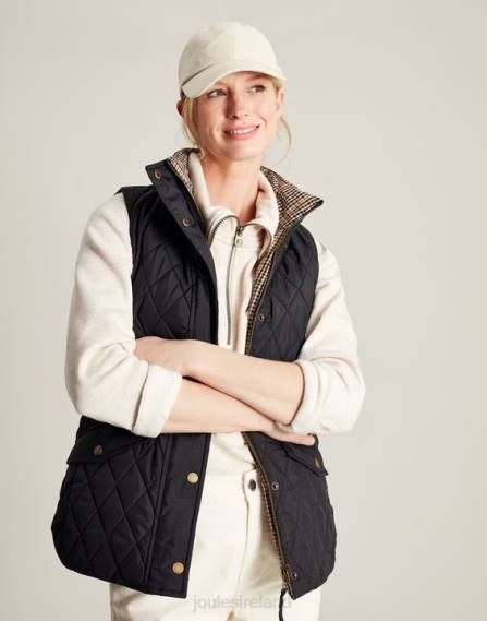 Apparel IE Joules Women Atwell Diamond Quilt Reversible Vest BLACK JVVL50