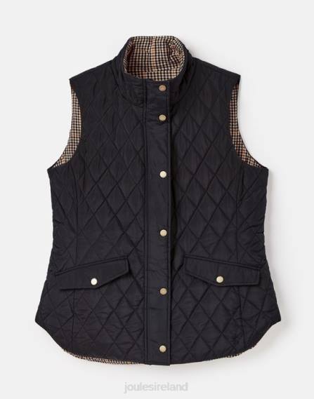 Apparel IE Joules Women Atwell Diamond Quilt Reversible Vest BLACK JVVL50