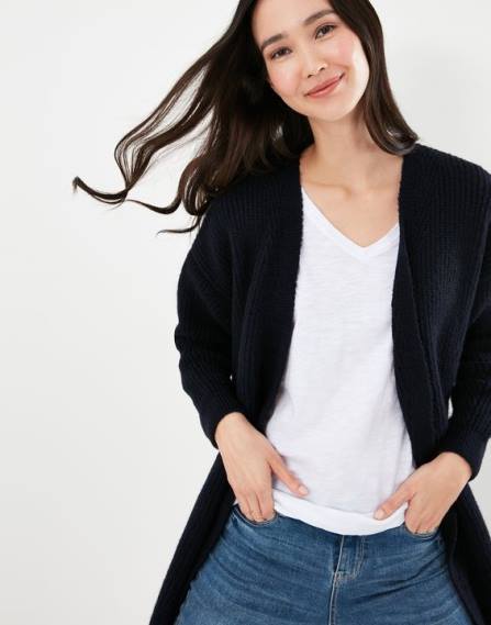 Apparel IE Joules Women Caroline Longline Cardigan BLUE GEM JVVL139