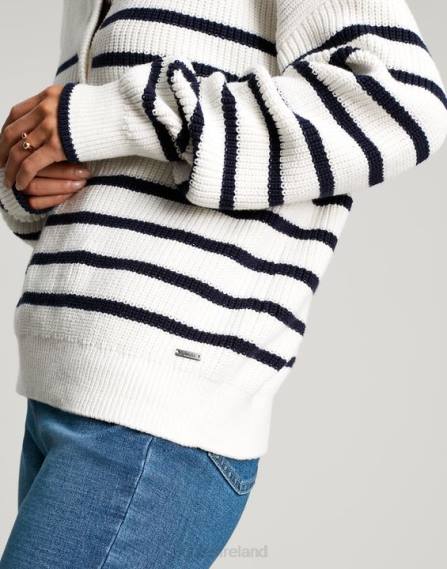 Apparel IE Joules Women Cove Button Through Chunky Sweater NAVY CREME STRIPE JVVL90