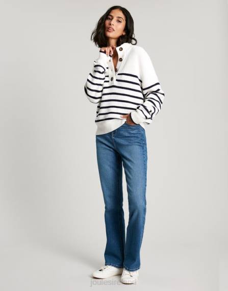 Apparel IE Joules Women Cove Button Through Chunky Sweater NAVY CREME STRIPE JVVL90